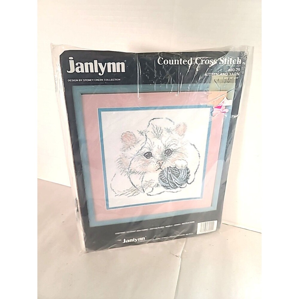 NOS VTG Janlynn Counted Cross Stitch #80-29 Kitten & Yarn  Sampler Sealed